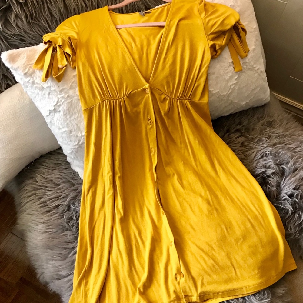 ASOS Mini yellow button up dress - Picture 2 of 3